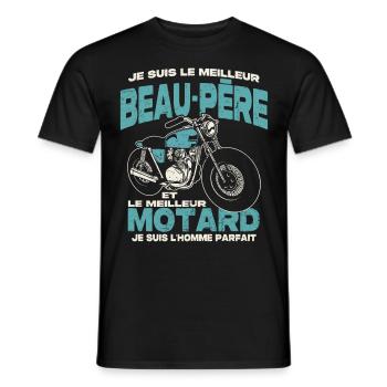 Le meilleur beau-père et le meilleur motard - T-shirt homme - noir - Devant - AI Model Male 178 light (178cm)
