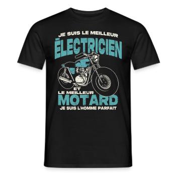 Le meilleur électricien et le meilleur motard - T-shirt homme - noir - Devant - AI Model Male 178 light (178cm)