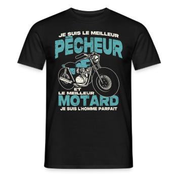 Le meilleur pêcheur et le meilleur motard - T-shirt homme - noir - Devant - AI Model Male 178 light (178cm)