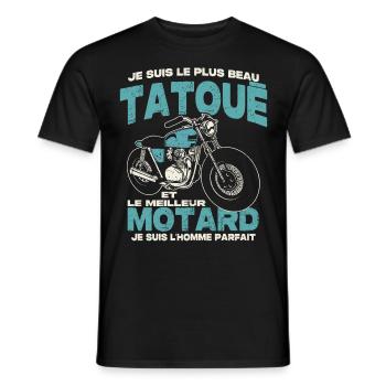 Le plus beau tatoué et le meilleur motard - T-shirt homme - noir - Devant - AI Model Male 178 light (178cm)