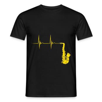 Saxophonist Saxophon Herzschlag Blechbläser EKG Pu - Männer T-Shirt - Schwarz - Vorne - AI Model Male 178 light (178cm)