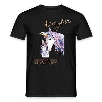 NEW YEAR NEW LIFE -NOUVELLE ANNEE ET LICORNE - T-shirt homme - noir - Devant - AI Model Male 178 light (178cm)