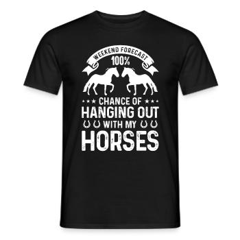 Weekend forecast 100 chance with my horses - Men's T-Shirt - black - Front - AI Model Male 178 light (178cm)