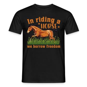 When riding a horse, we borrow the free - Men's T-Shirt - black - Front - AI Model Male 178 light (178cm)