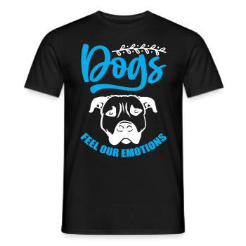Les chiens ressentent nos sentiments - bleu et blanc - T-shirt homme - noir - Devant - AI Model Male 178 light (178cm)