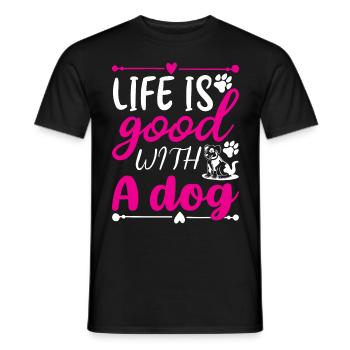 Das Leben ist schön mit einem Hund - rosa und weiß - Männer T-Shirt - Schwarz - Vorne - AI Model Male 178 light (178cm)