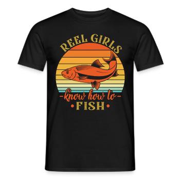 Reel Girls Know How To Fish - - Männer T-Shirt - Schwarz - Vorne - AI Model Male 178 light (178cm)