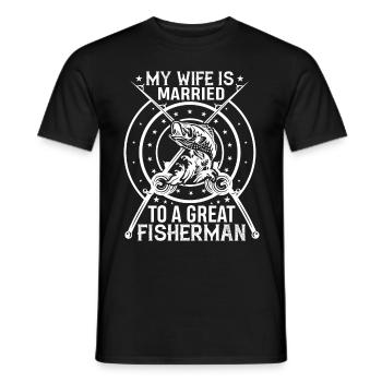 Meine Frau ist mit einem tollen Angler verheiratet - Männer T-Shirt - Schwarz - Vorne - AI Model Male 178 light (178cm)