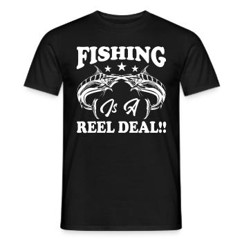 Fishing is a business with the reel - - Men's T-Shirt - black - Front - AI Model Male 178 light (178cm)