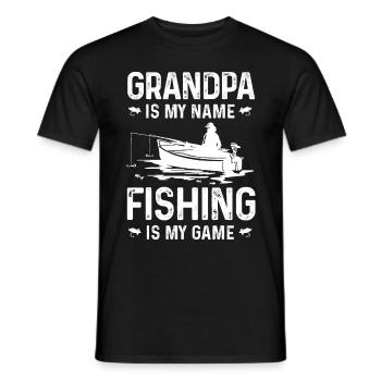 Grandfather is my name Fishing is my game - Men's T-Shirt - black - Front - AI Model Male 178 light (178cm)