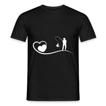 Heart and Fishing - - Men's T-Shirt - black - Front - AI Model Male 178 light (178cm)