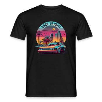 Né pour conduire, voiture classique colorée - T-shirt homme - noir - Devant - AI Model Male 178 light (178cm)