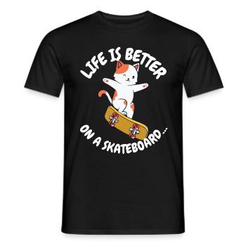 Life is Better on a Skateboard Skate Cat - Men's T-Shirt - black - Front - AI Model Male 178 light (178cm)