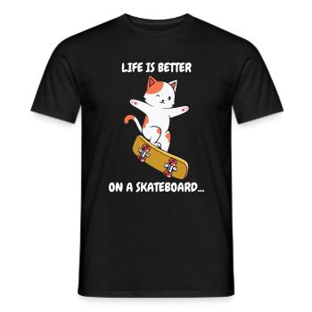 Life is Better on a Skateboard Skate Cat - Men's T-Shirt - black - Front - AI Model Male 178 light (178cm)