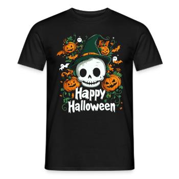 Halloween Skull Witch Ghost Pumpkin Costume - Men's T-Shirt - black - Front - AI Model Male 178 light (178cm)