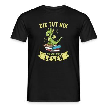 Die tut nix, die will nur lesen - Book Dragon - Männer T-Shirt - Schwarz - Vorne - AI Model Male 178 light (178cm)