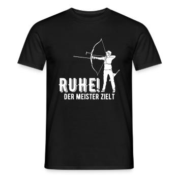 Ruhe! Der Meister zielt! Bogenschießen Bogensport - Männer T-Shirt - Schwarz - Vorne - AI Model Male 178 light (178cm)
