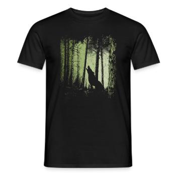 Forest Howling Wolf Silhouette - Men's T-Shirt - black - Front - AI Model Male 178 light (178cm)