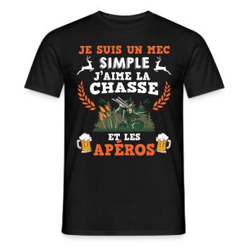 Mec simple chasse et apéro Humour Biere Chasseur - T-shirt homme - noir - Devant - AI Model Male 178 light (178cm)