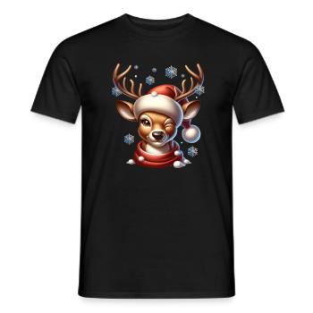 Renne Noël clins d’œil drôles - T-shirt homme - noir - Devant - AI Model Male 178 light (178cm)