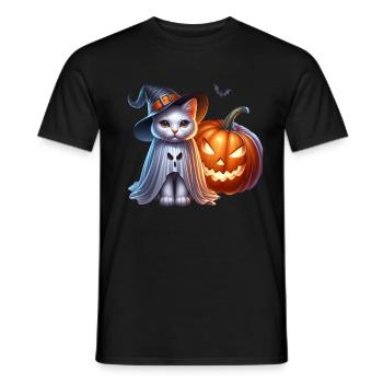 Katze mit Hexen Hut Kuerbis Halloween - Männer T-Shirt - Schwarz - Vorne - AI Model Male 178 light (178cm)
