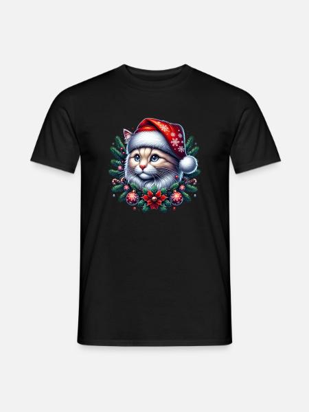 Weihnachtskatze süß - Männer T-Shirt - Schwarz