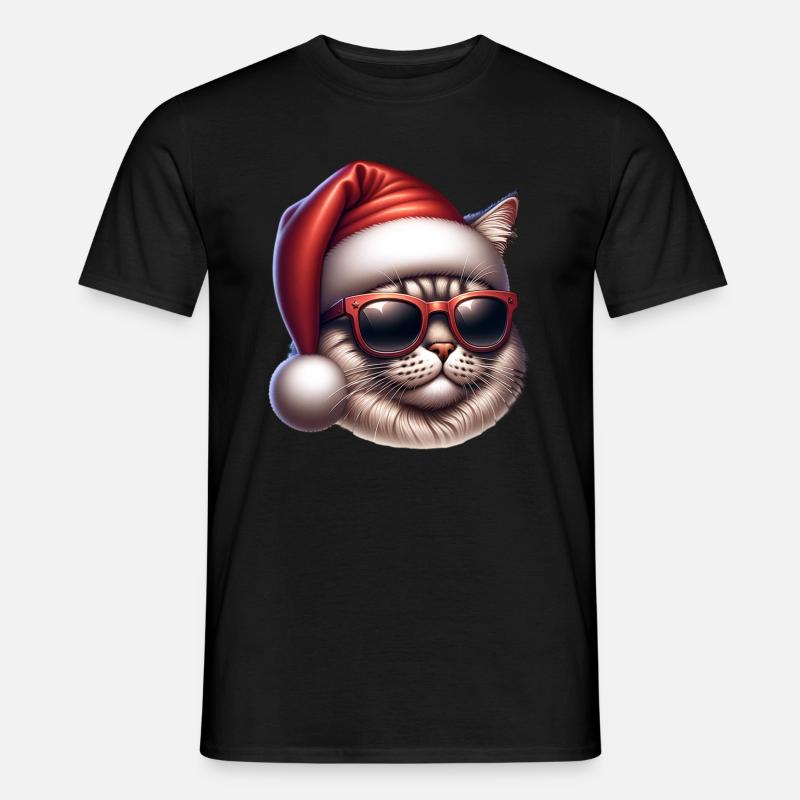 Weihnachten Katze Cool - Männer T-Shirt - Schwarz