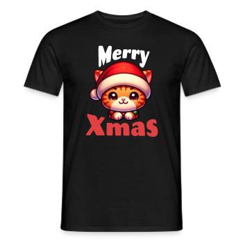 Chat de Noël - T-shirt homme - noir - Devant - AI Model Male 178 light (178cm)