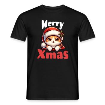 Merry Xmas Cat Christmas - Men's T-Shirt - black - Front - AI Model Male 178 light (178cm)