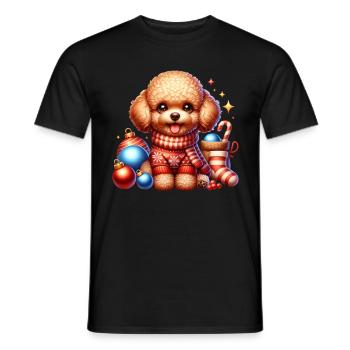 Toy Poodle Dog Christmas Family Children Santa Claus - Men's T-Shirt - black - Front - AI Model Male 178 light (178cm)