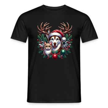 Reindeer Antlers Dog Cat - Men's T-Shirt - black - Front - AI Model Male 178 light (178cm)
