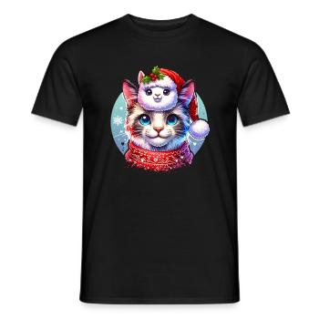 Alpaka & Katze Weihnachten - Männer T-Shirt - Schwarz - Vorne - AI Model Male 178 light (178cm)