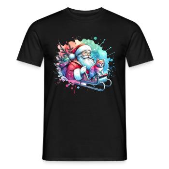 Weihnachtsmann mit Katze Schlitten - Männer T-Shirt - Schwarz - Vorne - AI Model Male 178 light (178cm)