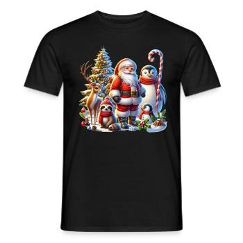 Pingouin, Paresseux, Père Noël, Arbre de Noël, Renne - T-shirt homme - noir - Devant - AI Model Male 178 light (178cm)