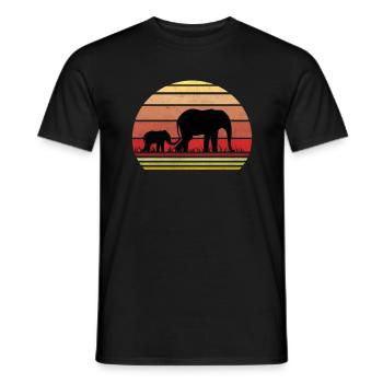 Éléphants de coucher de soleil rétro - T-shirt homme - noir - Devant - AI Model Male 178 light (178cm)