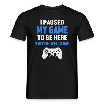 I paused my game to be a gaming controller - Men's T-Shirt - black - Front - AI Model Male 178 light (178cm)