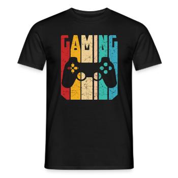 Gaming Retro Gamer Online Games Controller Joystick - Men's T-Shirt - black - Front - AI Model Male 178 light (178cm)