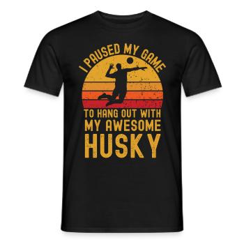 Volleyball and husky - Men's T-Shirt - black - Front - AI Model Male 178 light (178cm)