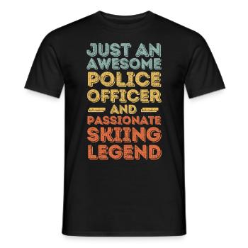 Policeman skiing retro - Men's T-Shirt - black - Front - AI Model Male 178 light (178cm)