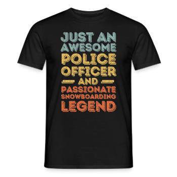 Policeman Snowboarding retro - Men's T-Shirt - black - Front - AI Model Male 178 light (178cm)