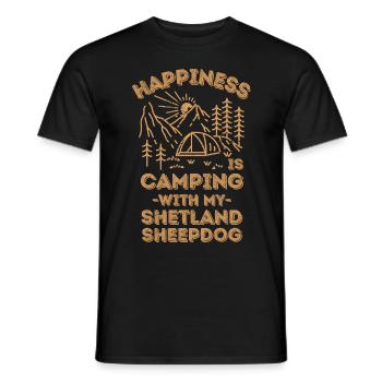 Camping with shetland-sheepdog - Men's T-Shirt - black - Front - AI Model Male 178 light (178cm)
