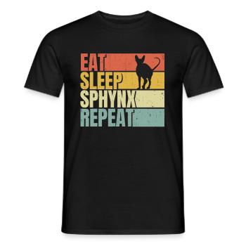 Manger dormir Sphynx-chat répéter - T-shirt homme - noir - Devant - AI Model Male 178 light (178cm)