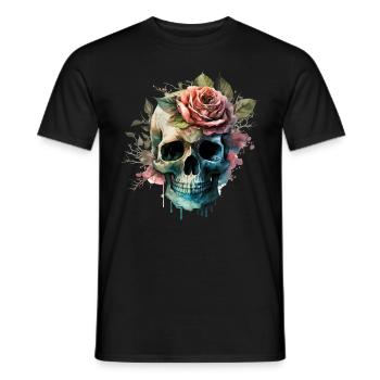 Crâne avec des fleurs - Skull Dia De Los Muertos - T-shirt homme - noir - Devant - AI Model Male 178 light (178cm)