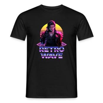 Retro Wave 80er Jahre Anime Man – Anime Shirt - Männer T-Shirt - Schwarz - Vorne - AI Model Male 178 light (178cm)