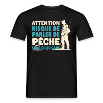 Pêcheur risque de parler de pêche cadeau humour - T-shirt homme - noir - Devant - AI Model Male 178 light (178cm)