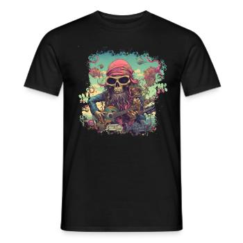 Psychedelisches Hippie Skelett mit Gitarre - Männer T-Shirt - Schwarz - Vorne - AI Model Male 178 light (178cm)