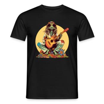 Cooler Hippie Frosch mit Gitarre und Blumen Retro - Männer T-Shirt - Schwarz - Vorne - AI Model Male 178 light (178cm)