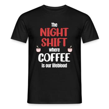 The night shift where coffee is our - Men's T-Shirt - black - Front - AI Model Male 178 light (178cm)