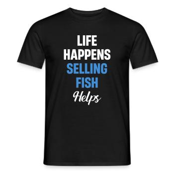 La vie arrive : vendre du poisson aide - T-shirt homme - noir - Devant - AI Model Male 178 light (178cm)