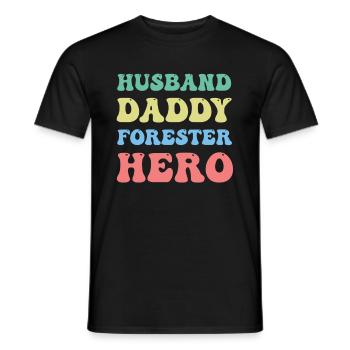 Husband, Dad, Forester, Hero, Arborist, Lumberjack - Men's T-Shirt - black - Front - AI Model Male 178 light (178cm)